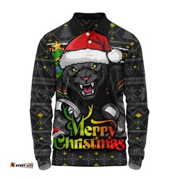 Penrith Panthers Long Sleeve Polo Shirt Merry Christmas Game Day Knit Style Team Edition