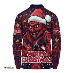 Melbourne Long Sleeve Polo Shirt Ugly Christmas Knit Patterns Vintage Jersey