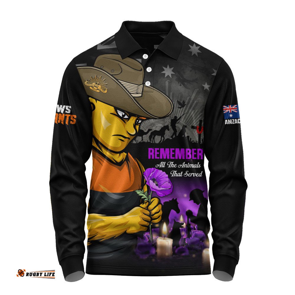 GWS GIANTS Long Sleeve Polo Shirt Anzac Day In Memory Of Animals That Served