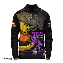GWS GIANTS Long Sleeve Polo Shirt Anzac Day In Memory Of Animals That Served