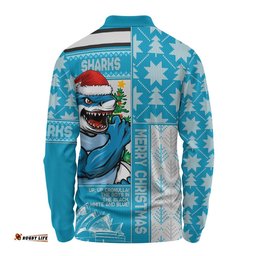 Cronulla-Sutherland Sharks Long Sleeve Polo Shirt Christmas Magic Knit Style Winter Glow