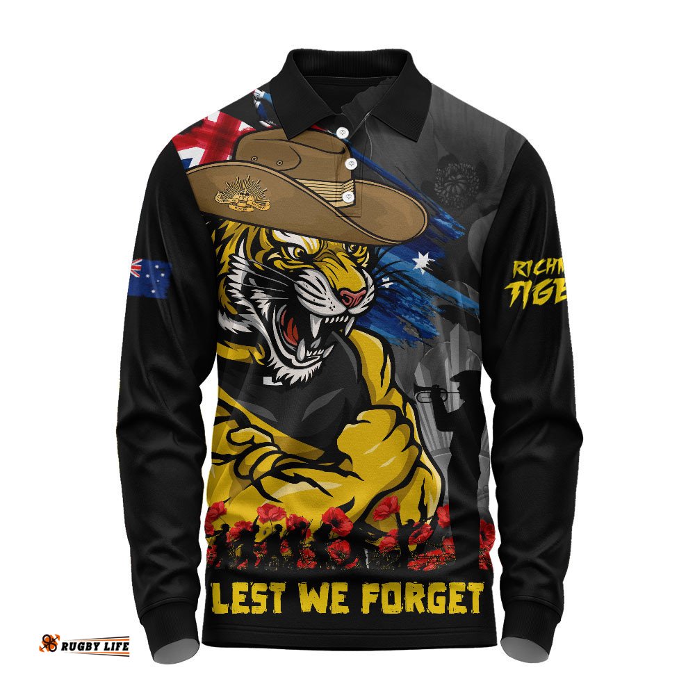 Richmond Long Sleeve Polo Shirt ANZAC Inspired Football Fan Memorial Design