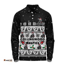 Collingwood Long Sleeve Polo Shirt Special Ugly Christmas Holiday Footy Fans