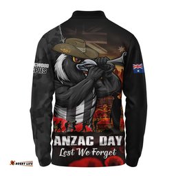 Collingwood Long Sleeve Polo Shirt ANZAC Day Lest We Forget Red Poppy And Honor The Brave Tribute