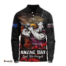 Manly Warringah Sea Eagles Long Sleeve Polo Shirt Anzac Day Rising Dawn Ceremony Lest We Forget Courage