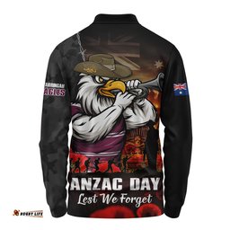Manly Warringah Sea Eagles Long Sleeve Polo Shirt Anzac Day Rising Dawn Ceremony Lest We Forget Courage