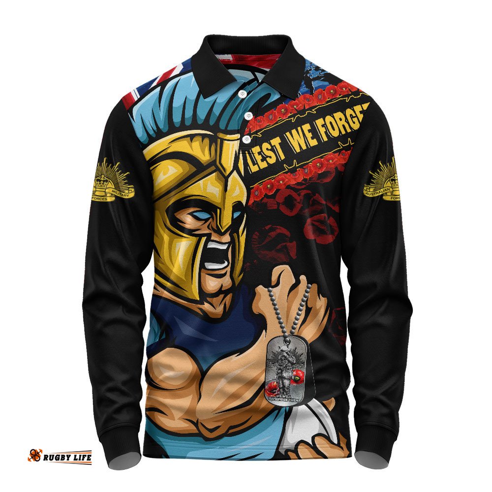 Gold Coast Titans Long Sleeve Polo Shirt Anzac Remembrance Of The Fallen