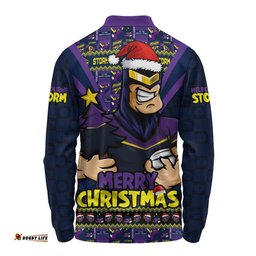 Melbourne Storm Long Sleeve Polo Shirt Merry Christmas Festive Spirit Edition