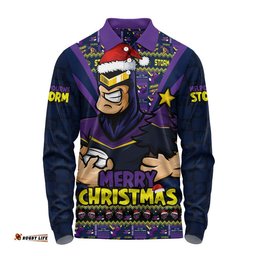 Melbourne Storm Long Sleeve Polo Shirt Merry Christmas Festive Spirit Edition