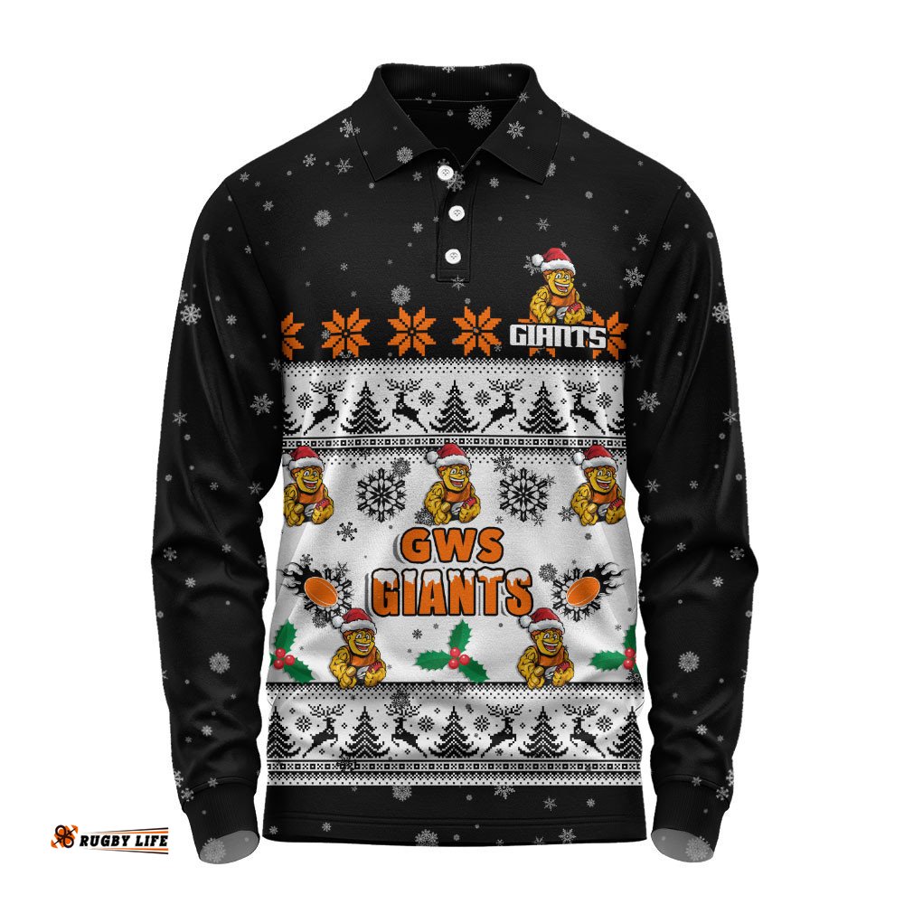 GWS GIANTS Long Sleeve Polo Shirt Special Ugly Christmas Holiday Footy Fans