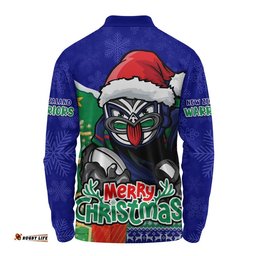 New Zealand Warriors Long Sleeve Polo Shirt Santa Scoring Touchdown On Christmas Game Day