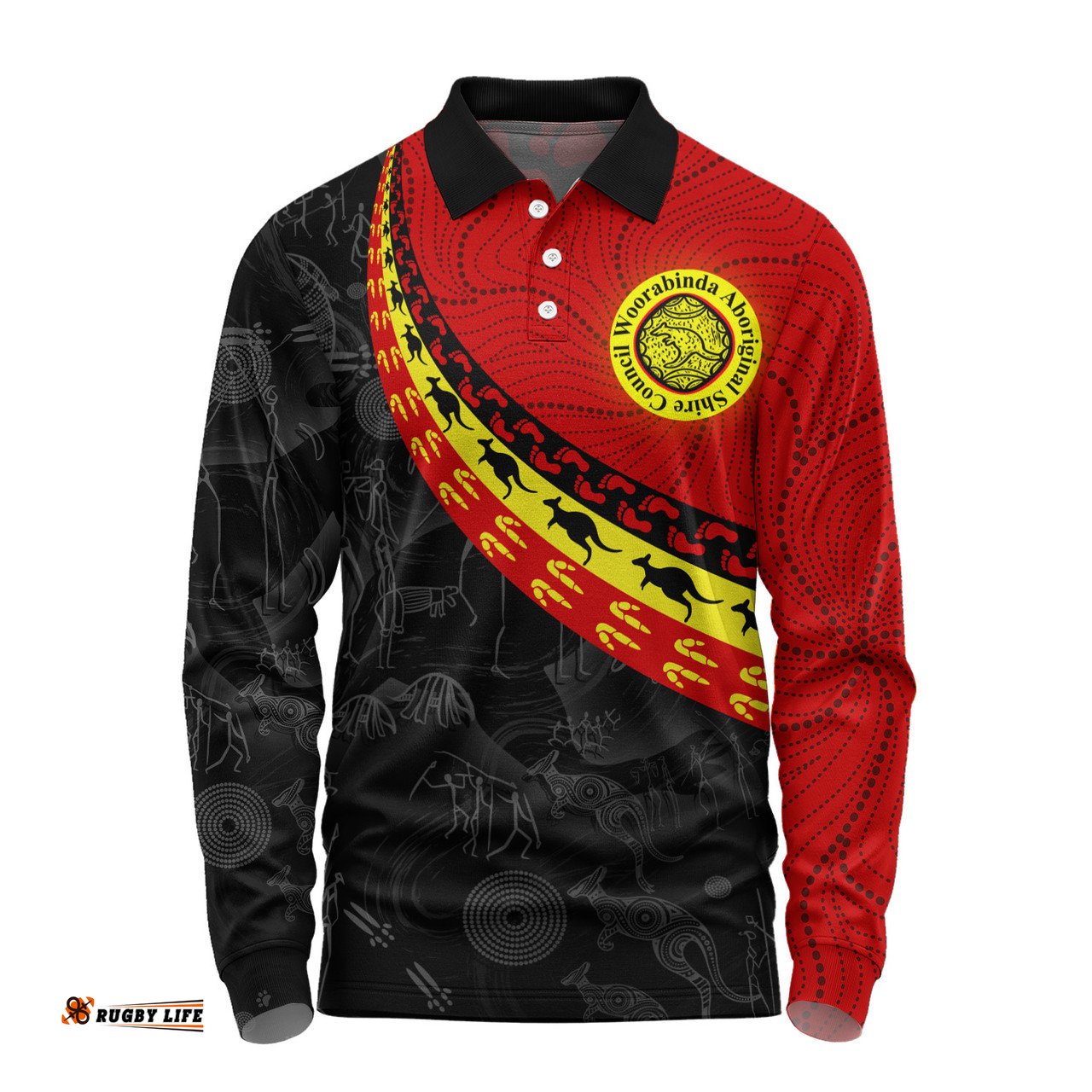 Indigenous Australian Aboriginal Long Sleeve Polo Shirt Aboriginal Dreamtime Kangaroo Path