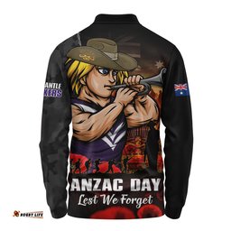 Fremantle Long Sleeve Polo Shirt ANZAC Day Lest We Forget Red Poppy And Honor The Brave Tribute