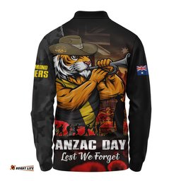 Richmond Long Sleeve Polo Shirt ANZAC Day Lest We Forget Red Poppy And Honor The Brave Tribute