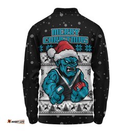 Port Adelaide Long Sleeve Polo Shirt Special Ugly Christmas Holiday Footy Fans