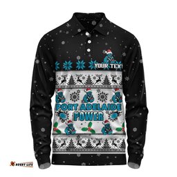 Port Adelaide Long Sleeve Polo Shirt Special Ugly Christmas Holiday Footy Fans