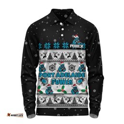 Port Adelaide Long Sleeve Polo Shirt Special Ugly Christmas Holiday Footy Fans