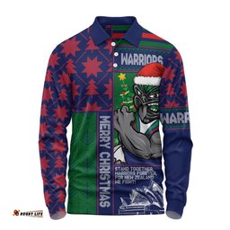 New Zealand Warriors Long Sleeve Polo Shirt Christmas Magic Knit Style Winter Glow