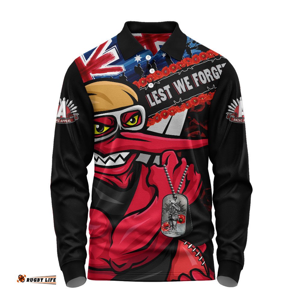 Essendon Long Sleeve Polo Shirt Lest We Forget Eternal Honor
