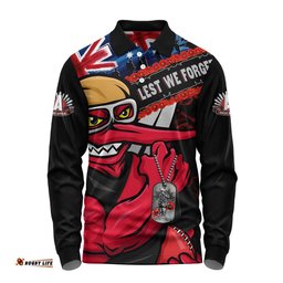 Essendon Long Sleeve Polo Shirt Lest We Forget Eternal Honor