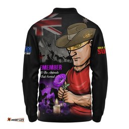 Gold Coast SUNS Long Sleeve Polo Shirt Anzac Day In Memory Of Animals That Served