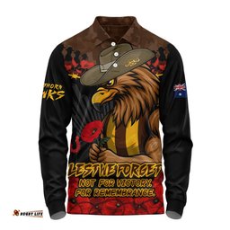 Hawthorn Long Sleeve Polo Shirt ANZAC Day Not For Victory For Remembrance