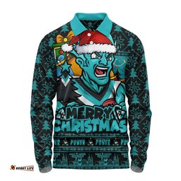 Port Adelaide Long Sleeve Polo Shirt Festive Holiday Merry Christmas Vibe