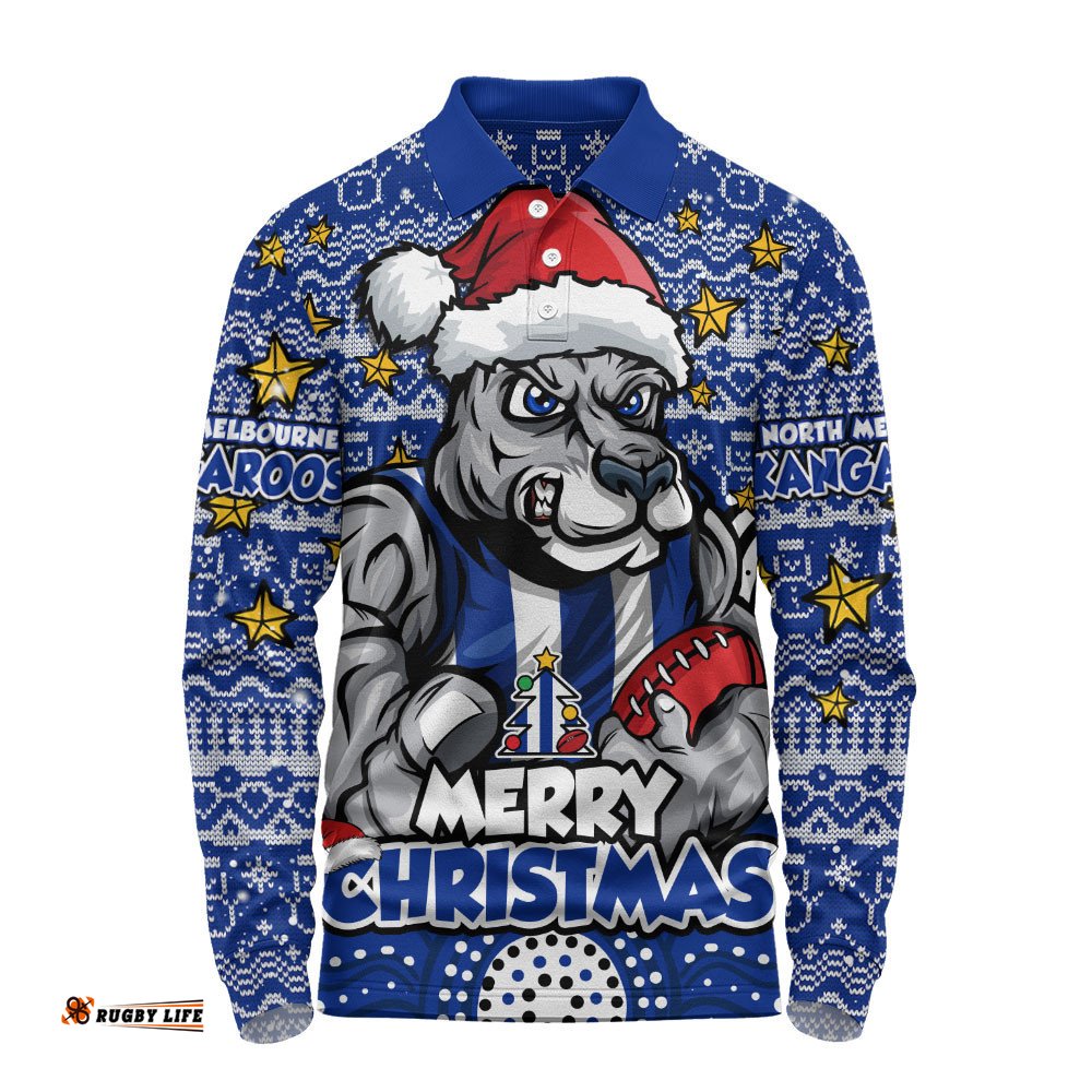 North Melbourne Long Sleeve Polo Shirt Ugly Christmas Knit Patterns Vintage Jersey