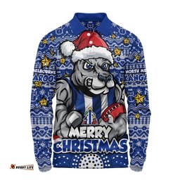 North Melbourne Long Sleeve Polo Shirt Ugly Christmas Knit Patterns Vintage Jersey