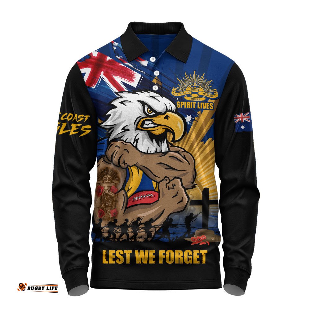 West Coast Eagles Long Sleeve Polo Shirt ANZAC Day Honour And Football Legacy