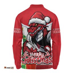 St. George Illawarra Dragons Long Sleeve Polo Shirt Santa Scoring Touchdown On Christmas Game Day