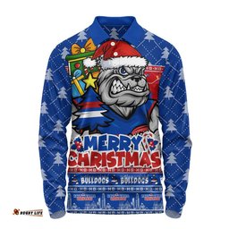 Western Bulldogs Long Sleeve Polo Shirt Festive Holiday Merry Christmas Vibe