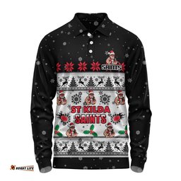 St Kilda Long Sleeve Polo Shirt Special Ugly Christmas Holiday Footy Fans