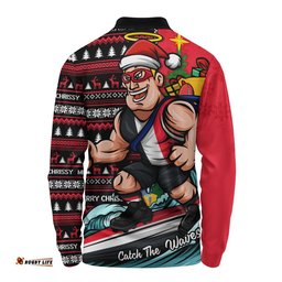 St Kilda Long Sleeve Polo Shirt Christmas Holiday Santa Rides The Waves