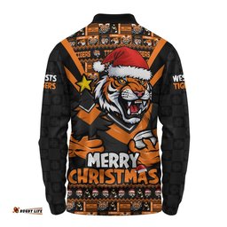 Wests Tigers Long Sleeve Polo Shirt Merry Christmas Festive Spirit Edition