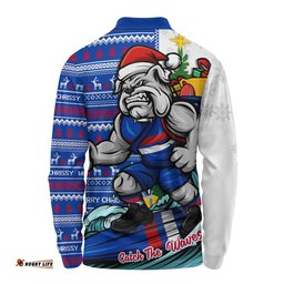 Western Bulldogs Long Sleeve Polo Shirt Christmas Holiday Santa Rides The Waves
