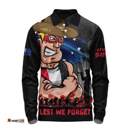 St Kilda Long Sleeve Polo Shirt ANZAC Inspired Football Fan Memorial Design