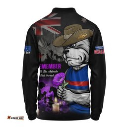 Western Bulldogs Long Sleeve Polo Shirt Anzac Day In Memory Of Animals That Served