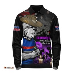 Western Bulldogs Long Sleeve Polo Shirt Anzac Day In Memory Of Animals That Served