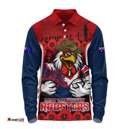 Sydney Roosters Long Sleeve Polo Shirt Lest We Forget In Honor And Remembrance