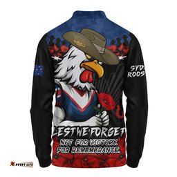 Sydney Roosters Long Sleeve Polo Shirt ANZAC Day Red Poppy And Brave Hearts Remembrance