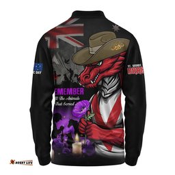 St. George Illawarra Dragons Long Sleeve Polo Shirt Anzac Day Purple Poppy And Animals That Served