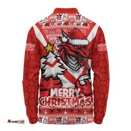 St. George Illawarra Dragons Long Sleeve Polo Shirt Merry Christmas Festive Spirit Edition