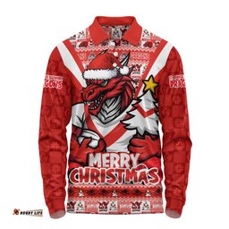 St. George Illawarra Dragons Long Sleeve Polo Shirt Merry Christmas Festive Spirit Edition