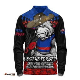 Western Bulldogs Long Sleeve Polo Shirt ANZAC Day Not For Victory For Remembrance
