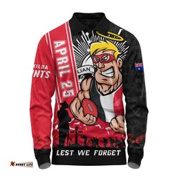 St Kilda Long Sleeve Polo Shirt Anzac Day Lest We Forget Memorial