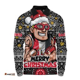 St Kilda Long Sleeve Polo Shirt Ugly Christmas Knit Patterns Vintage Jersey