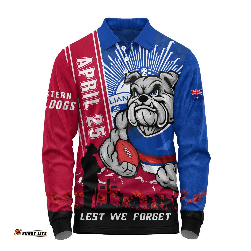 Western Bulldogs Long Sleeve Polo Shirt Anzac Day Lest We Forget Memorial