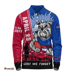 Western Bulldogs Long Sleeve Polo Shirt Anzac Day Lest We Forget Memorial
