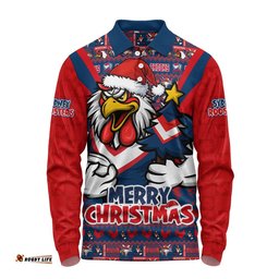 Sydney Roosters Long Sleeve Polo Shirt Merry Christmas Festive Spirit Edition